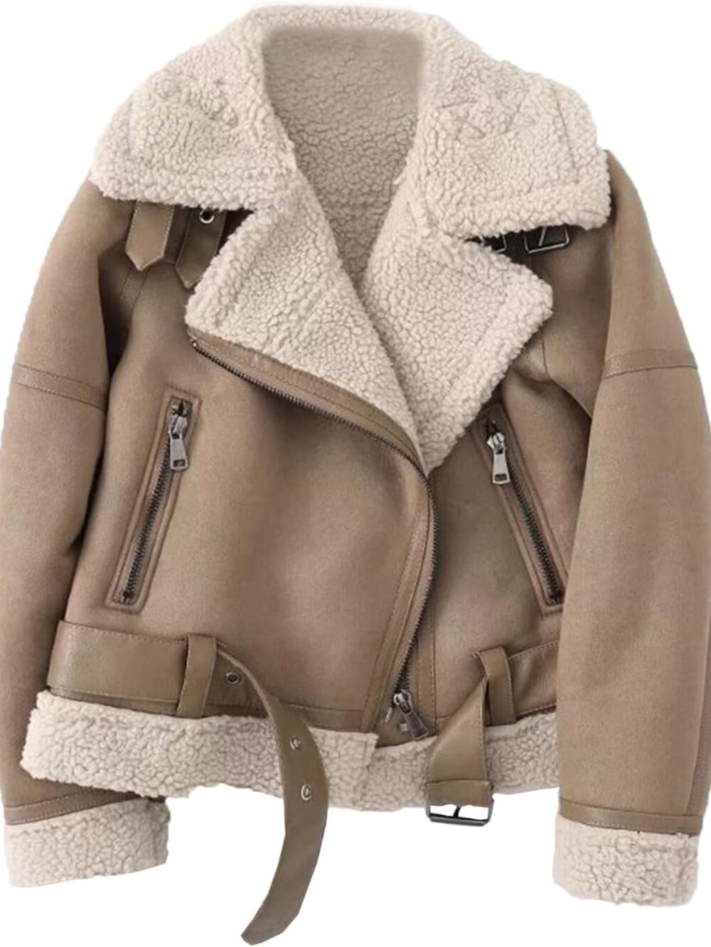 Faux Shearling Moto Jacket for Women | Thick Lined Winter Parka Coat